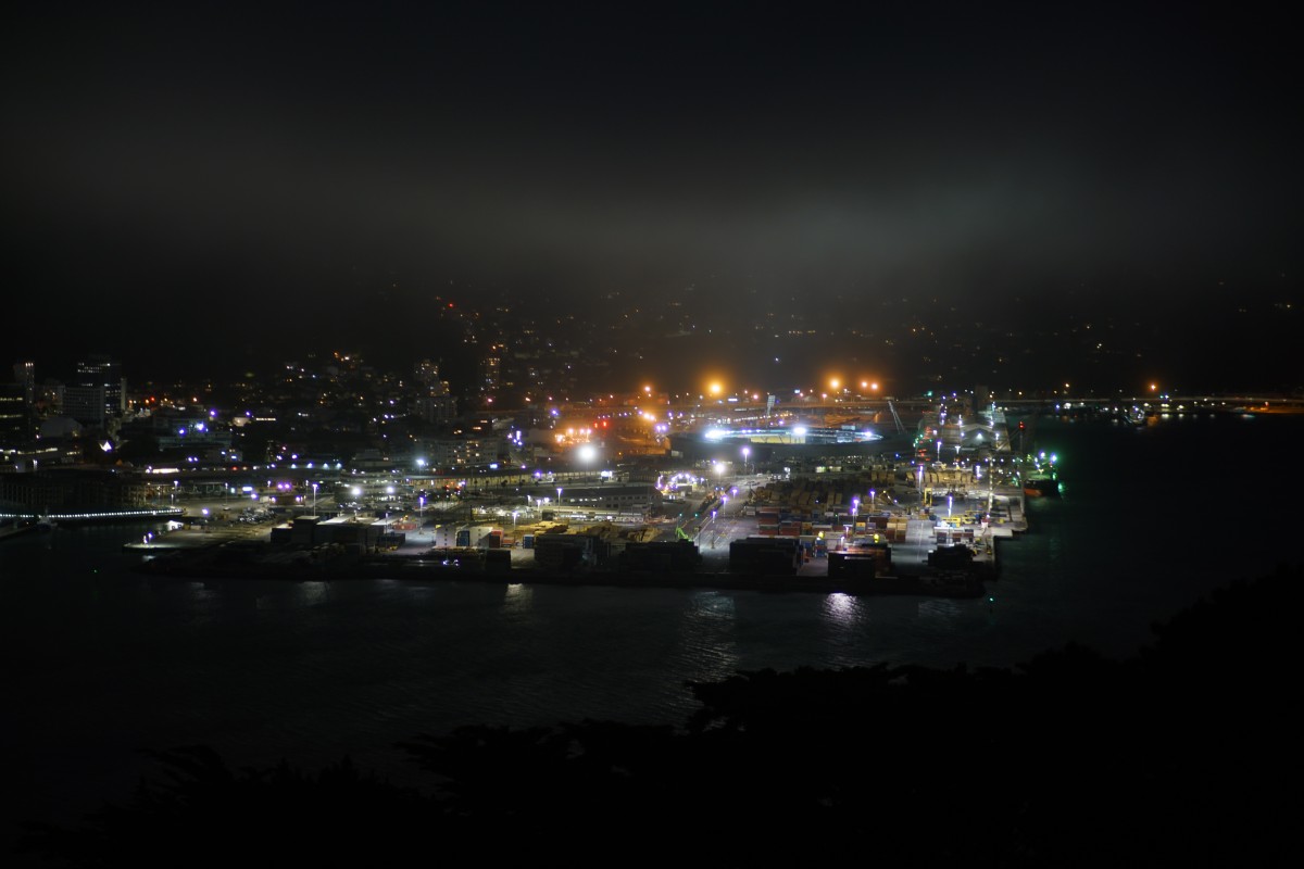Hafen von Wellington bei Nacht