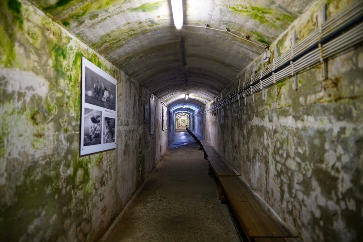 Blick den „Fuchsbau“ im Bunker von Helgoland herauf