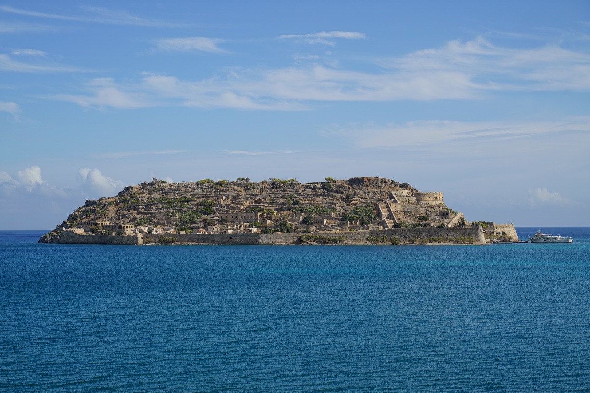 Spinalónga, gesehen vom Aussichtspunkt zwischen Pláka und Eloúnda auf Kreta