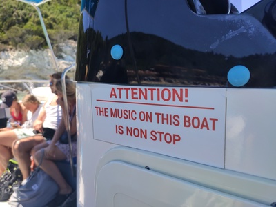 ATTENTION! THE MUSIC ON THIS BOAT IS NON STOP