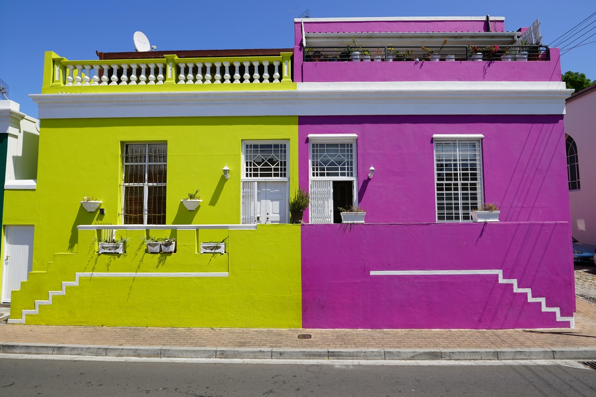 Giftgrün-lila Haus in Bo-Kaap in Kapstadt