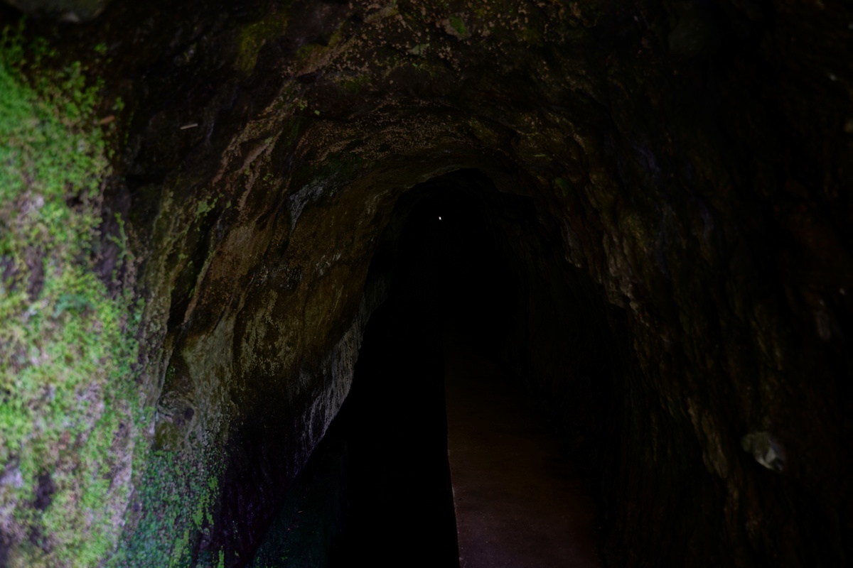Es ist Licht am Ende dieses Tunnels der Levada do Norte, Teil des Wanderwegs PR17 Caminho do Pinaculo e Folhadal,