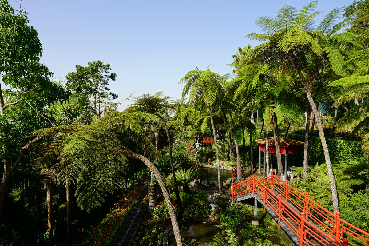 Japanische Elemente im orientalischen Garten im Monte Palace Tropical Garden auf Madeira