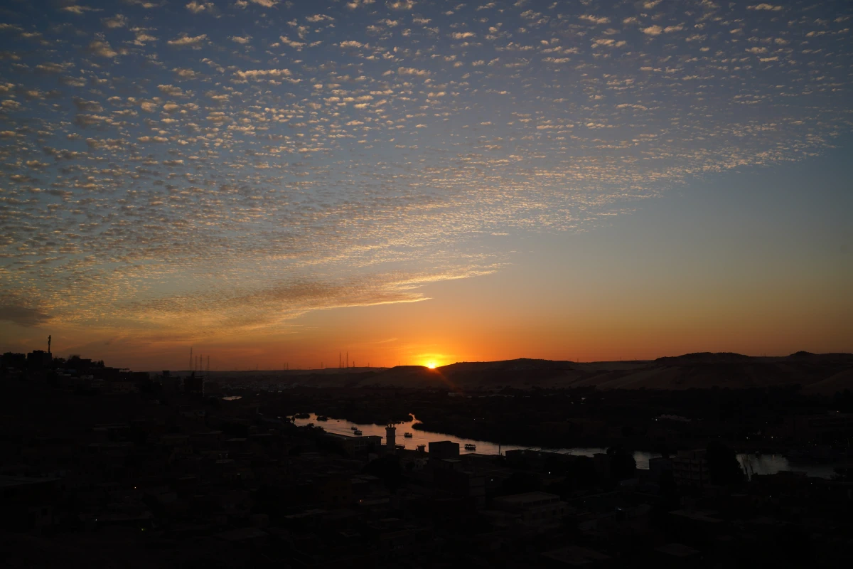 Sonnenuntergang bei Assuan, gesehen vom Basma-Hotel in Assuan
