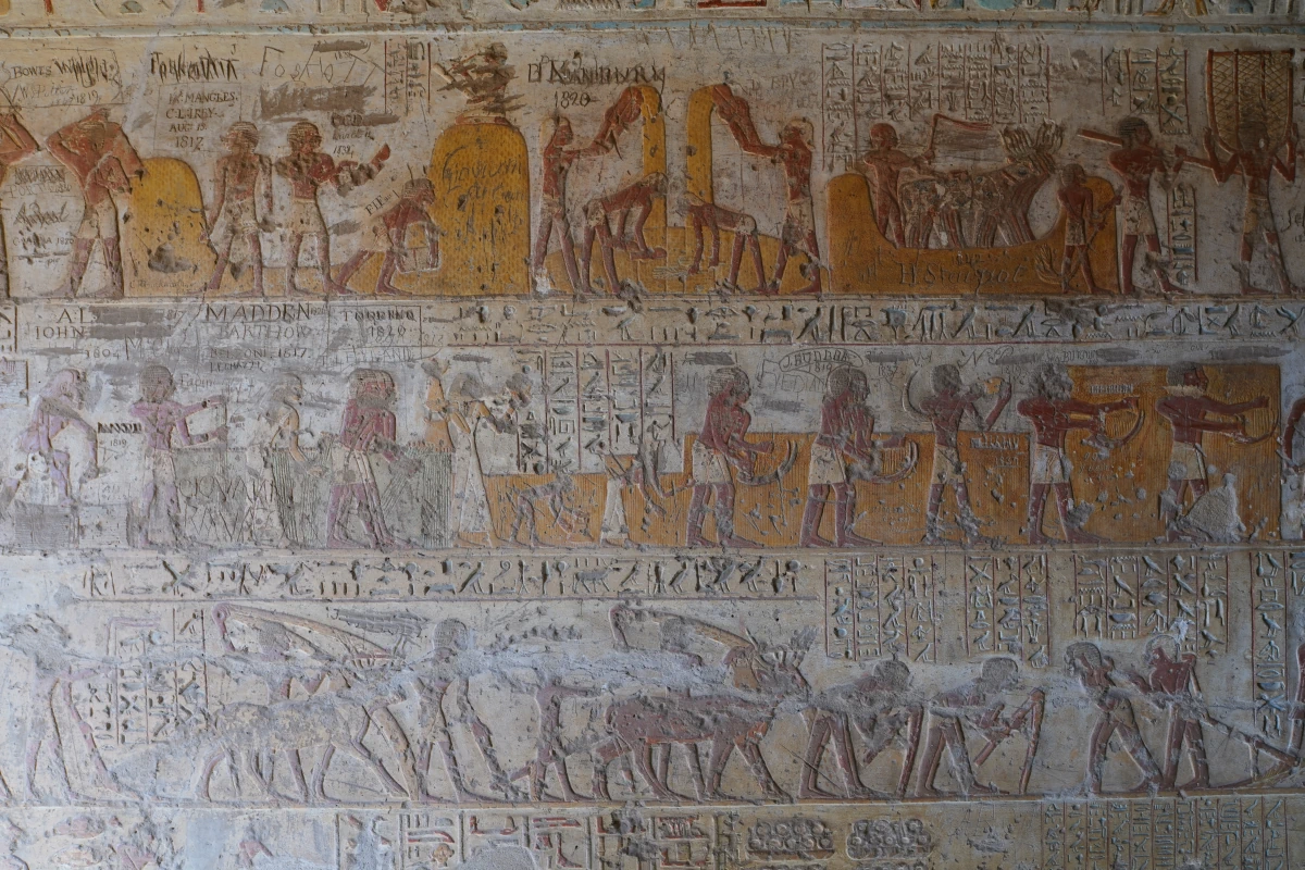 Darstellungen der Ernte vorne links im Grab des Paheri (EK3) in el-Kab