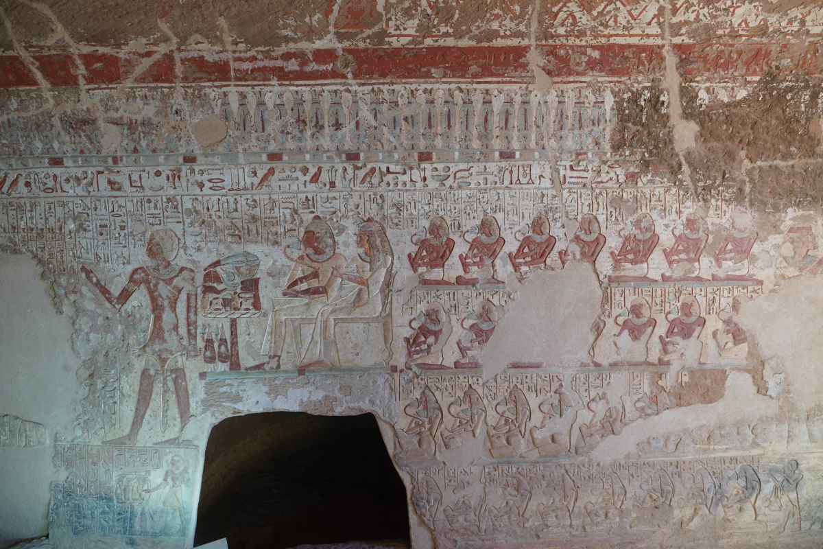 Darstellung einer Feier bei Setau seiner Frau in Setaus Grab (EK4) in el-Kab