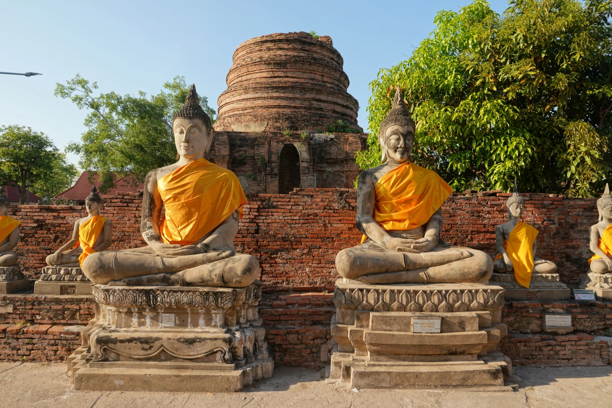 Buddhas in Wat Yai Chai Mongkon in Ayutthaya